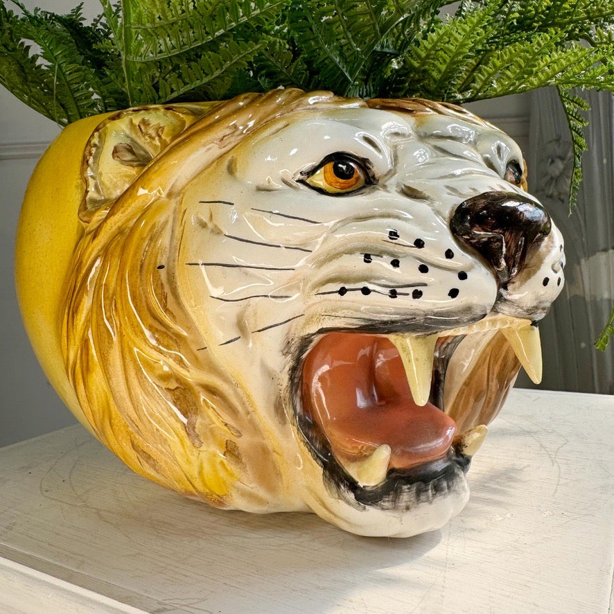 Lion Head Ceramic Planter 1950's Italy
