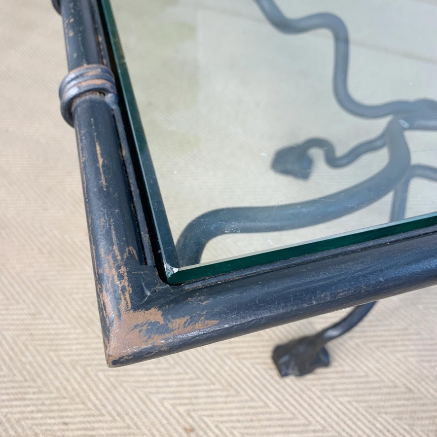 Wrought Iron Animalistic Glass Top Coffee Table