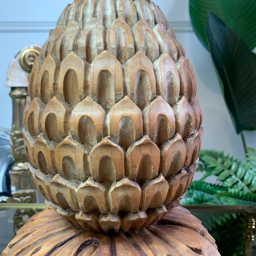 Maison Jansen Carved Wooden Pineapple Table Lamp