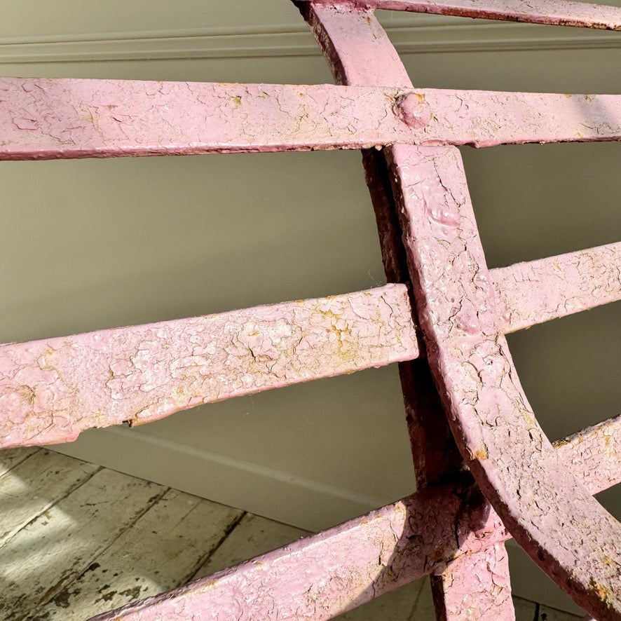 Early Victorian Scroll Arm Wrought Iron Pink Bench of Exceptional Proportions
