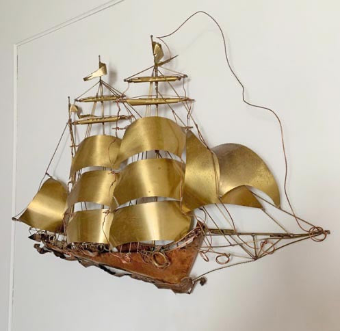 Daniel D'haeseleer Gold Galleon Wall Light C 1970's
