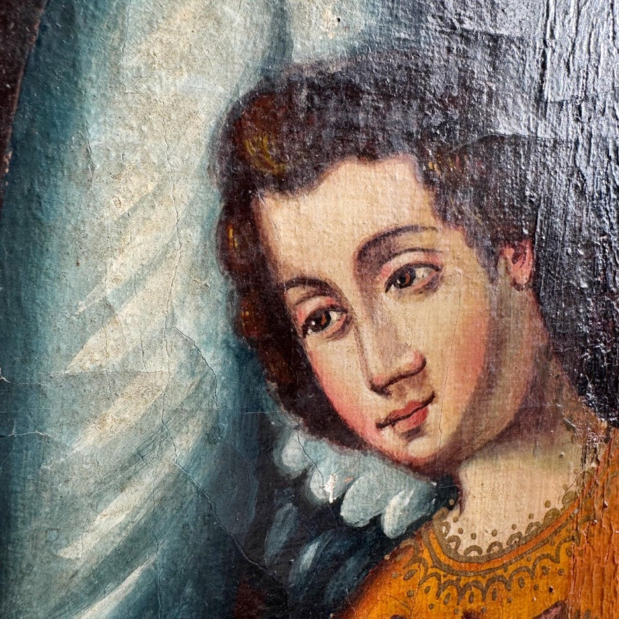 17th Century Cuzco School Oil Painting On Canvas Archangel Selaphiel