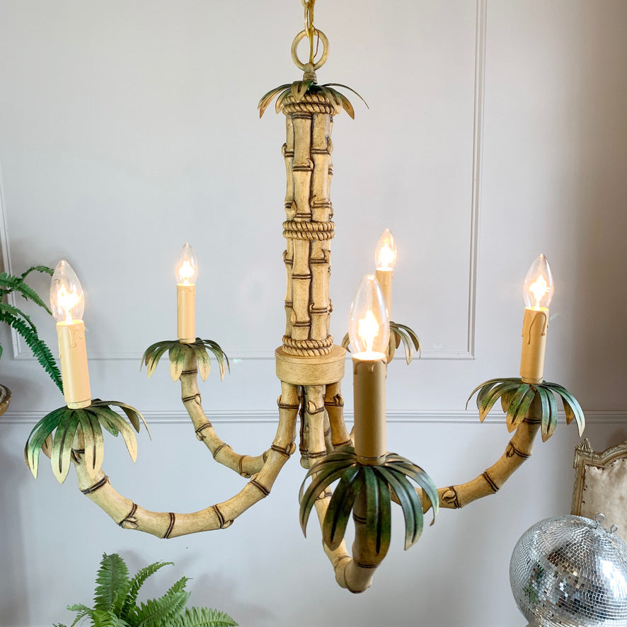 1980's Green Faux Bamboo Chandelier
