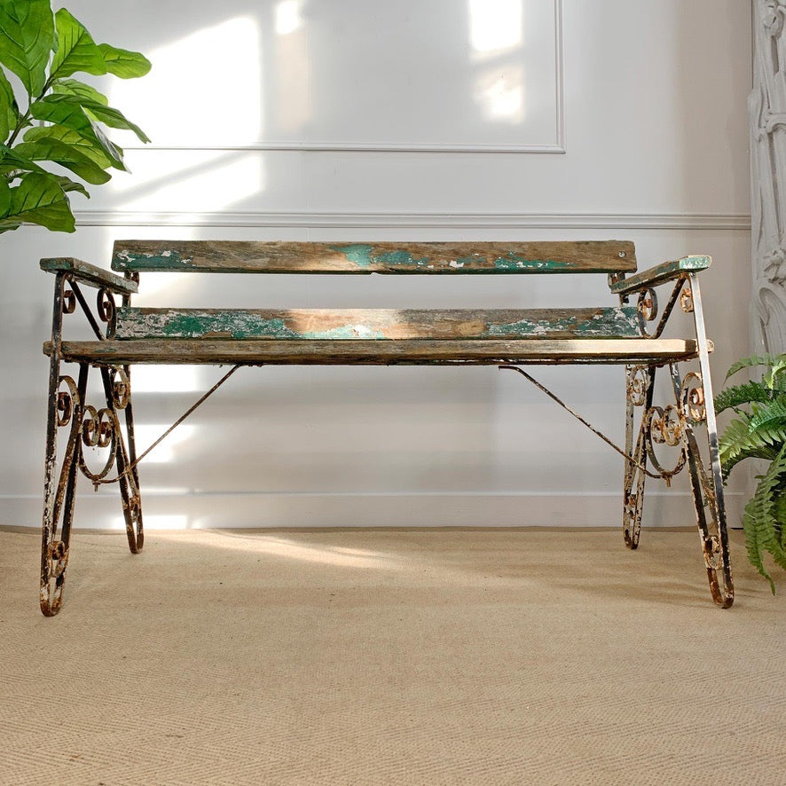 1950's Wrought Iron Slatted Garden Bench