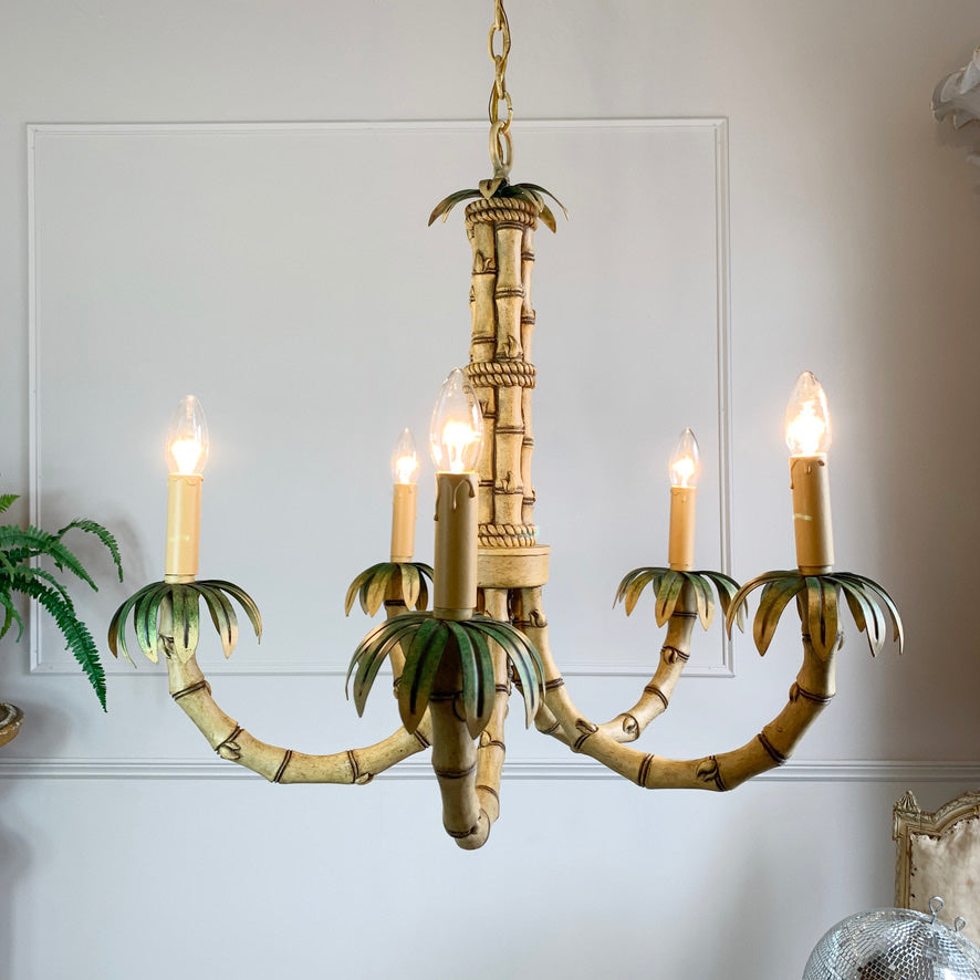 1980's Green Faux Bamboo Chandelier