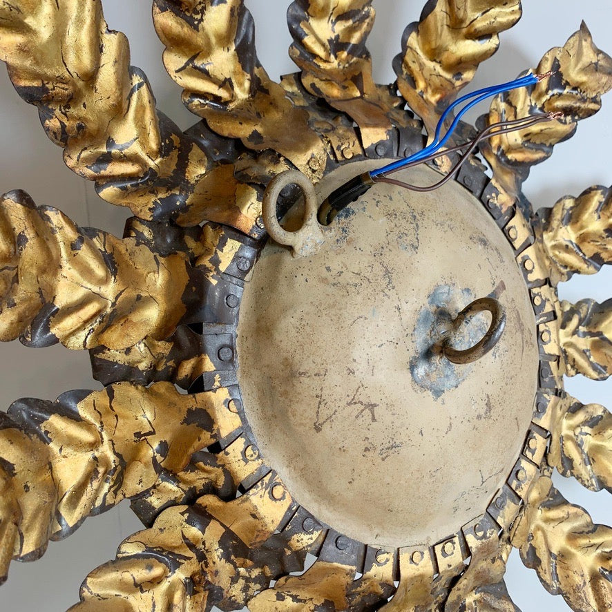 Gold Spanish Sunburst Light Light with Perforate Decorative Plate