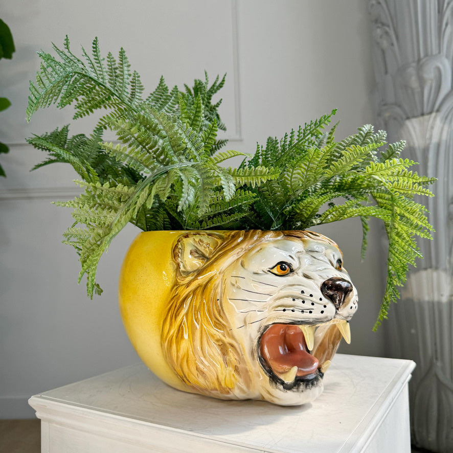 Lion Head Ceramic Planter 1950's Italy