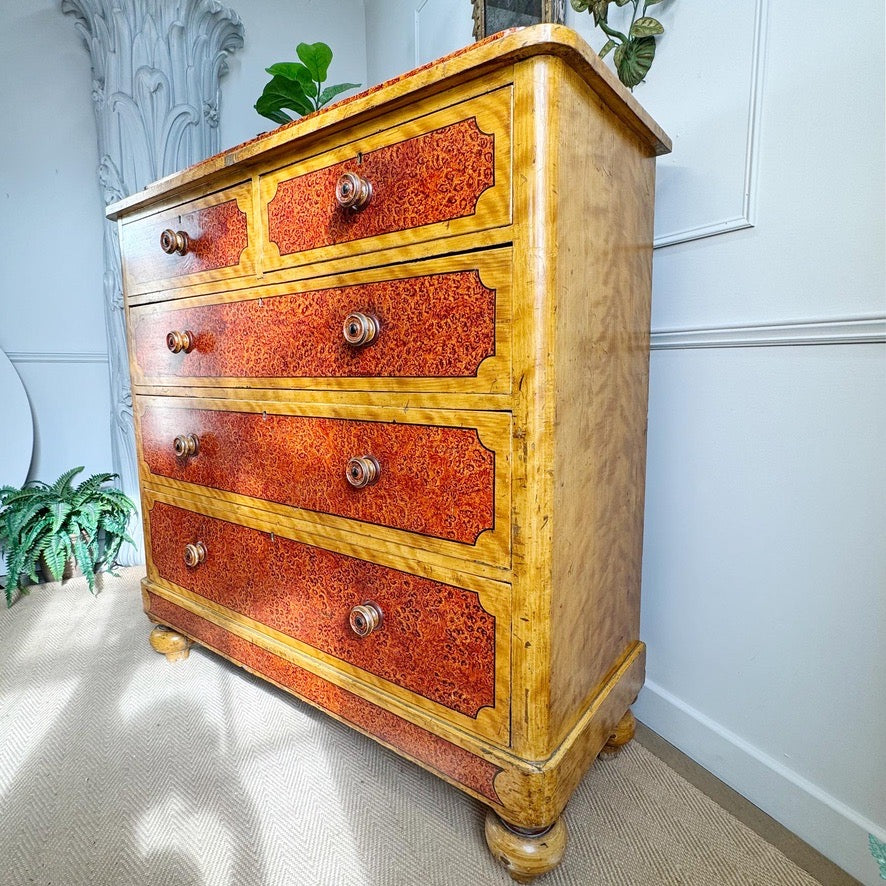 Biedermeier Scumble and Faux Burlwood Painted Chest of Drawers