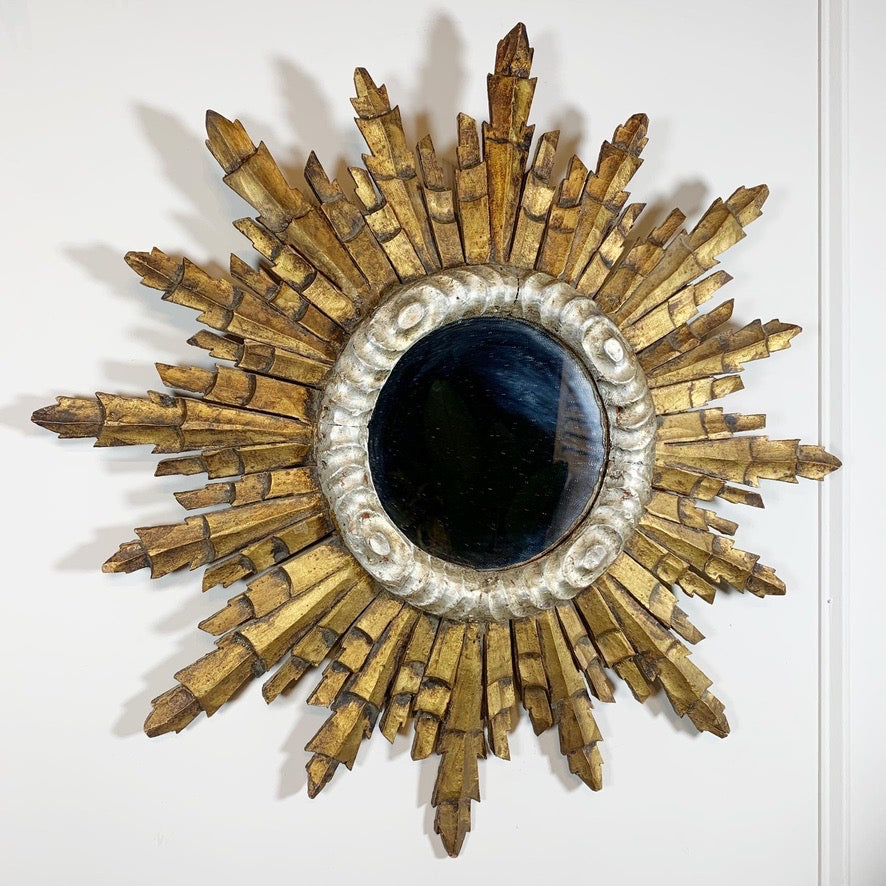 1940's Italian Wooden Gold Sunburst Mirror