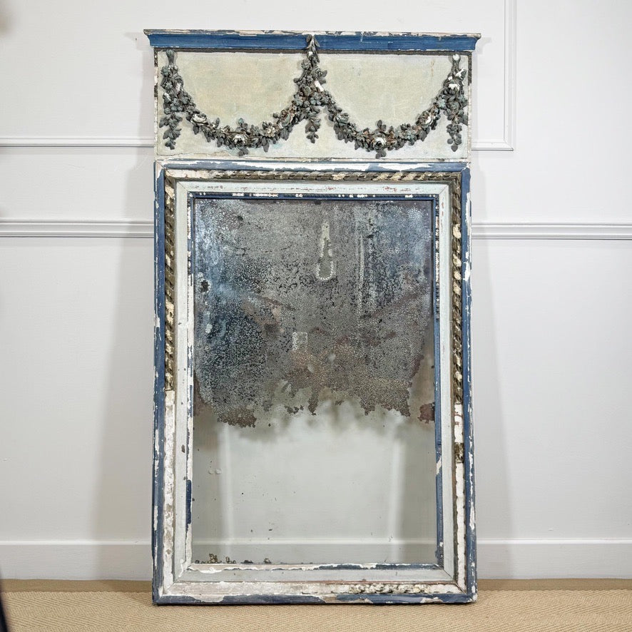 Antique Blue and White Gilt Gesso Wall Mirror Circa 1800