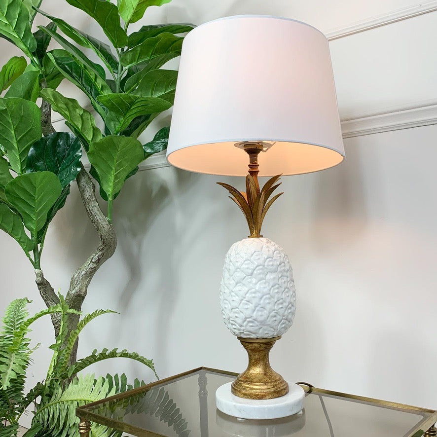 Italian Gilt Metal and White Ceramic Pineapple Table Lamp
