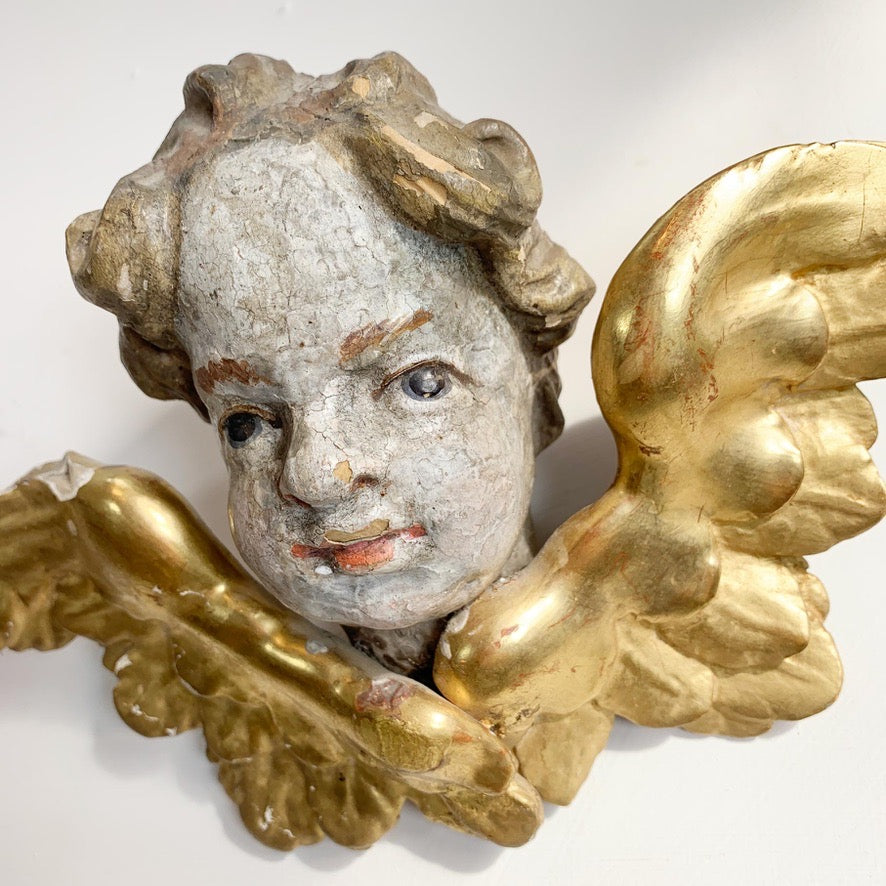 18th Century Giltwood and Polychrome Painted Putti/Cherub