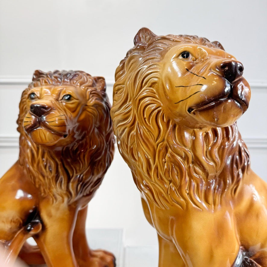 Pair of Staffordshire Pottery Lions
