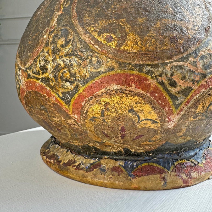 Algerian Darbuka Drum Polychrome and Gold Decorated Terracotta 19th Century