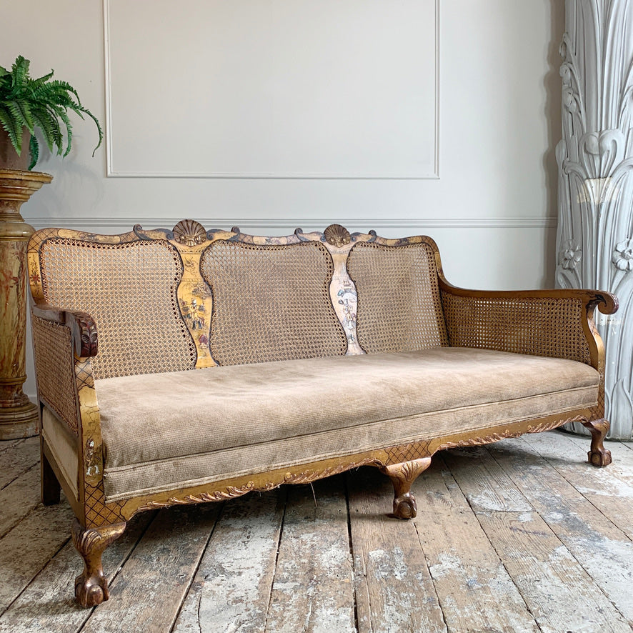 English Late Victorian Gilt Chinoiserie Bergere Suite