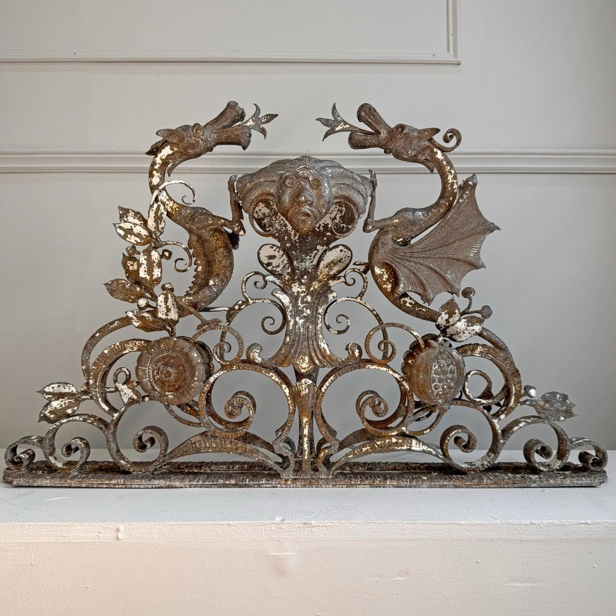 19th Century Wrought and Cast Iron Gothic Overdoor Light