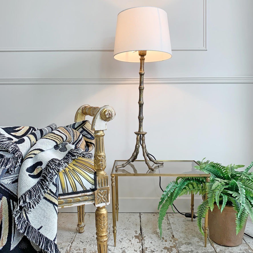 Mid Century Brass Faux Bamboo Table Lamp