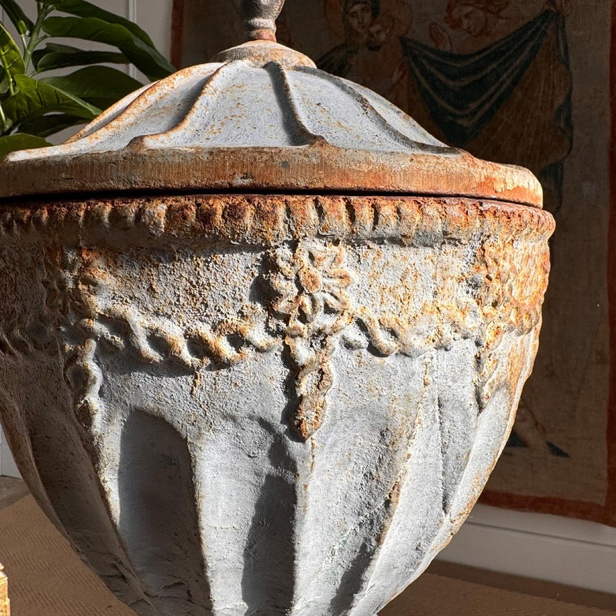 Antique Adam Style Cast Iron Urn attributed to the Carron Iron Works