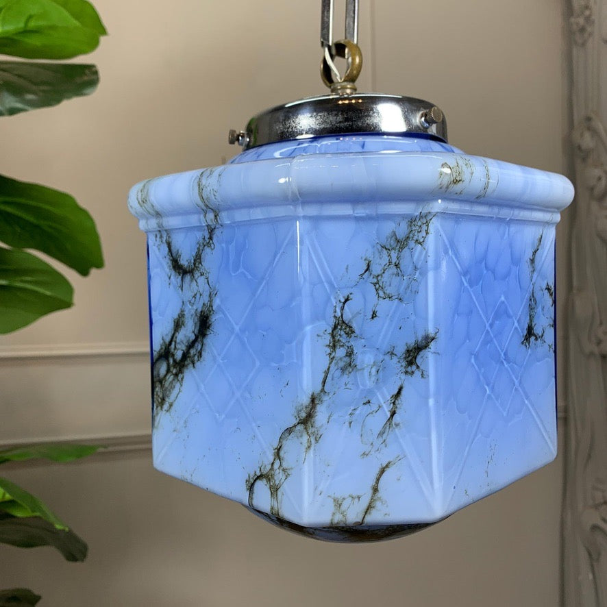1920s German Art Deco Blue Glass Ceiling Pendant Light