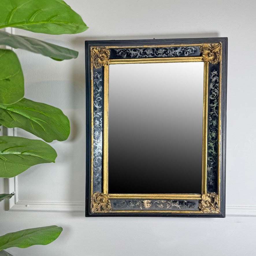 Late 19th Century Gilt and Black Eglomise Wall Mirror