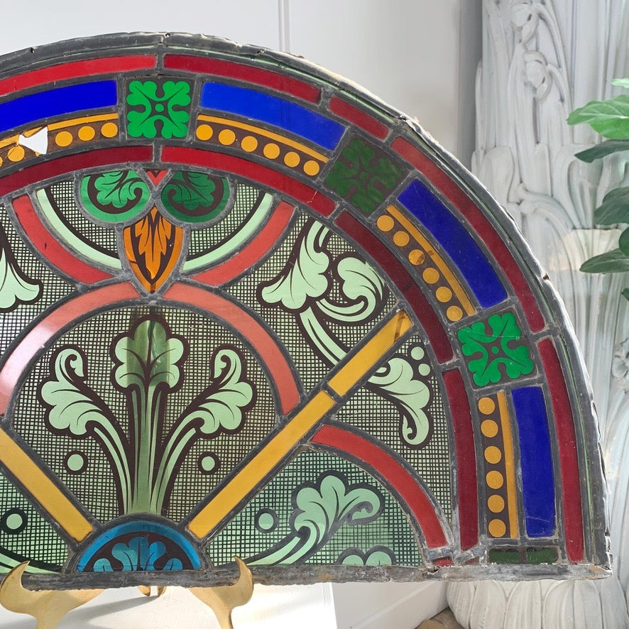 19th Century French Hand Painted Stained Glass Church Panel
