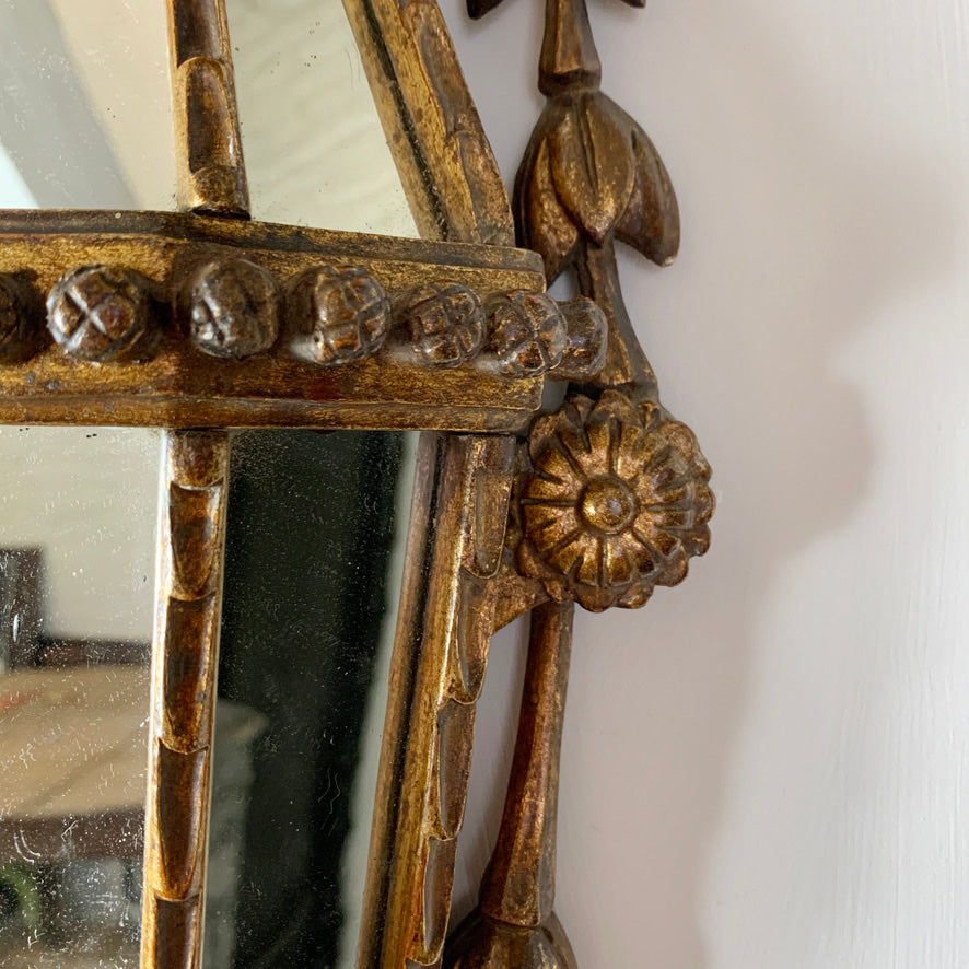 Antique French Faceted Gold Mirror Wall Sconce