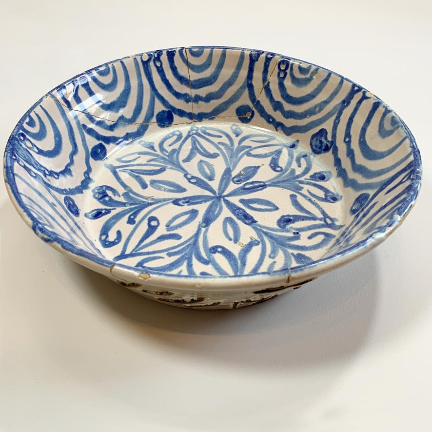 Large 18th Century Blue and White Spanish Lebrillo Bowl