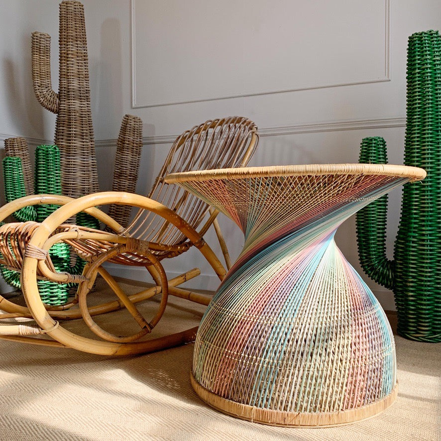 Italian Rainbow Rattan 'Emmanuelle' Peacock Coffee Table 1970's