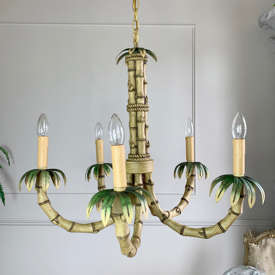 1980's Green Faux Bamboo Chandelier