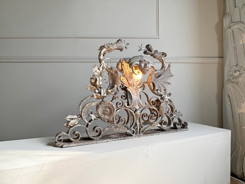 19th Century Wrought and Cast Iron Gothic Overdoor Light