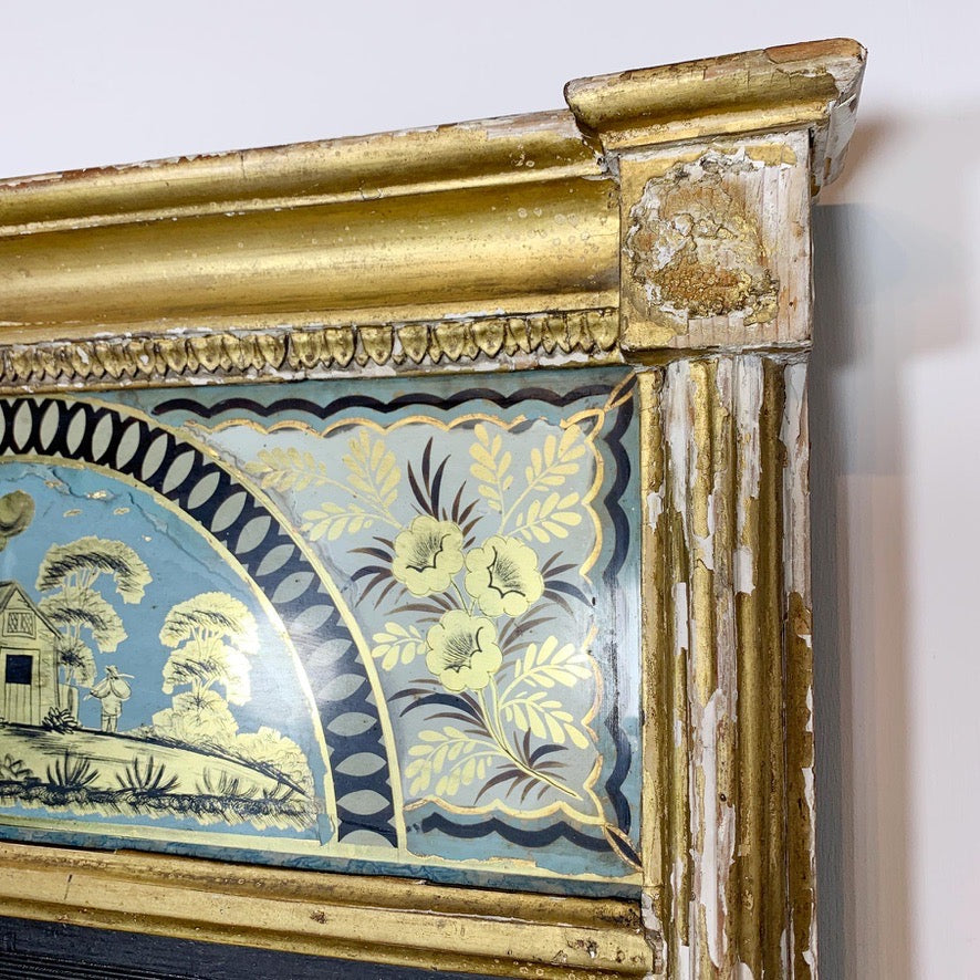 Georgian Gilt-Gesso Framed Wall Mirror with Inset Verre Eglomise Gilded Glass Frieze