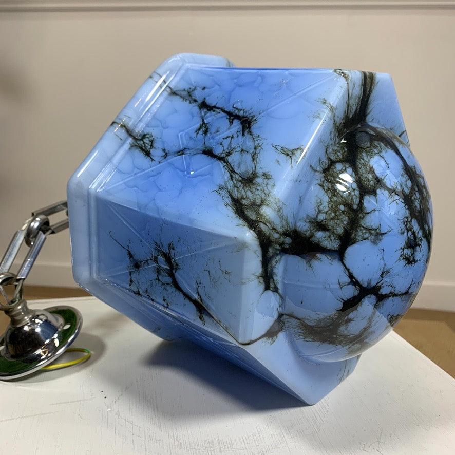 1920s German Art Deco Blue Glass Ceiling Pendant Light