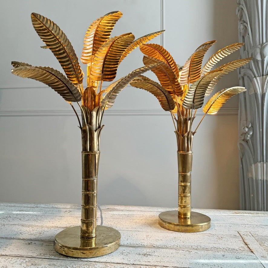Brass Banana Palm Tree Table Lamps 1970's