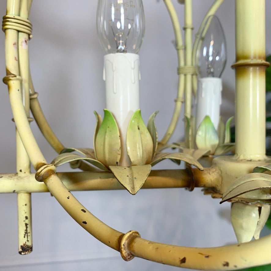 Pair of Faux Bamboo Pagoda Chandeliers Italy 1950's