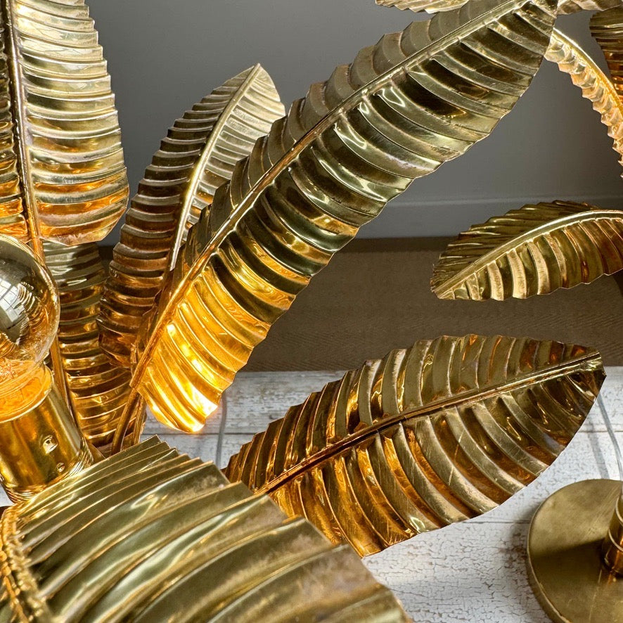 Brass Banana Palm Tree Table Lamps 1970's