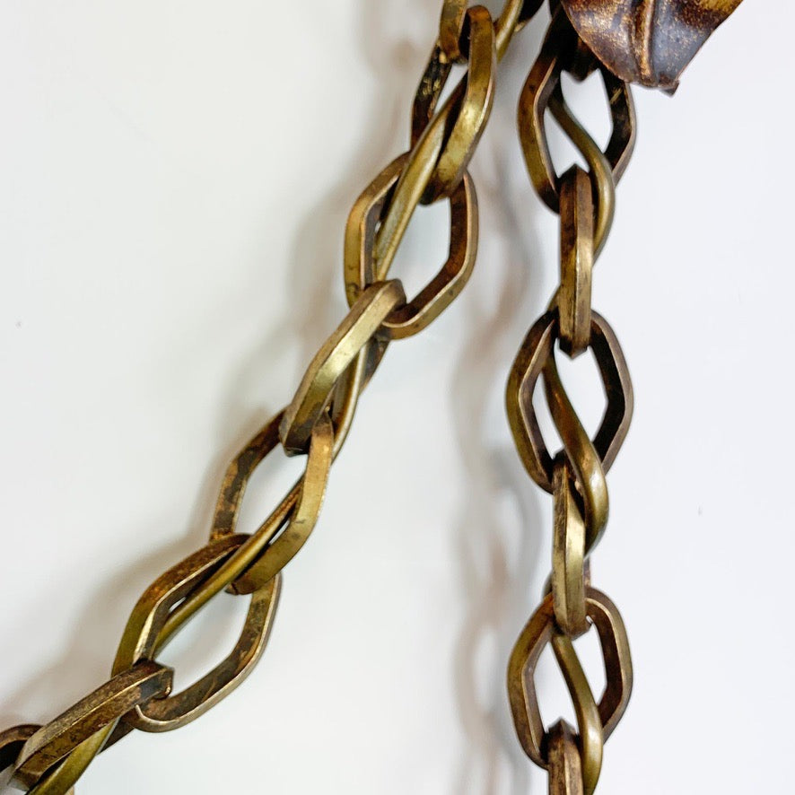 Pair of Gold Italian Leaf and Chain Swag Wall Lights 1950's