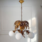 Hans Kogl Gilt Faux Bamboo Chandlier with Glass Globes