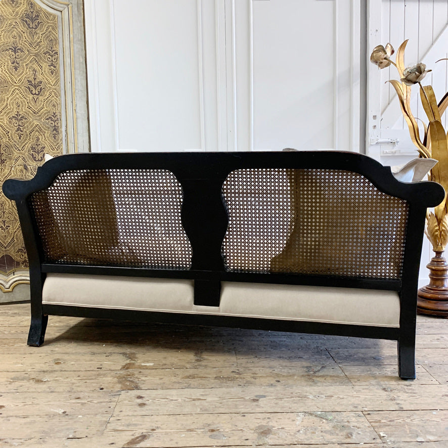 Edwardian Black Chinoiserie Bergere Cane Settee circa 1900