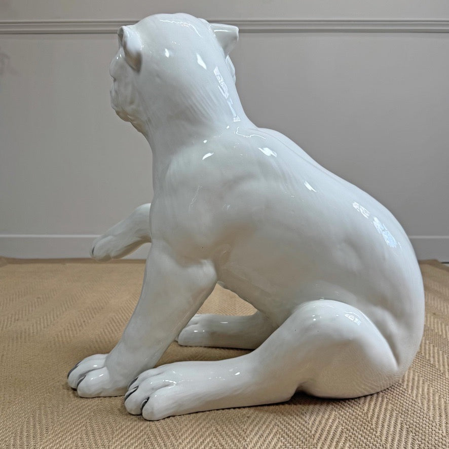 20th Century Italian Ceramic White Tiger Statue