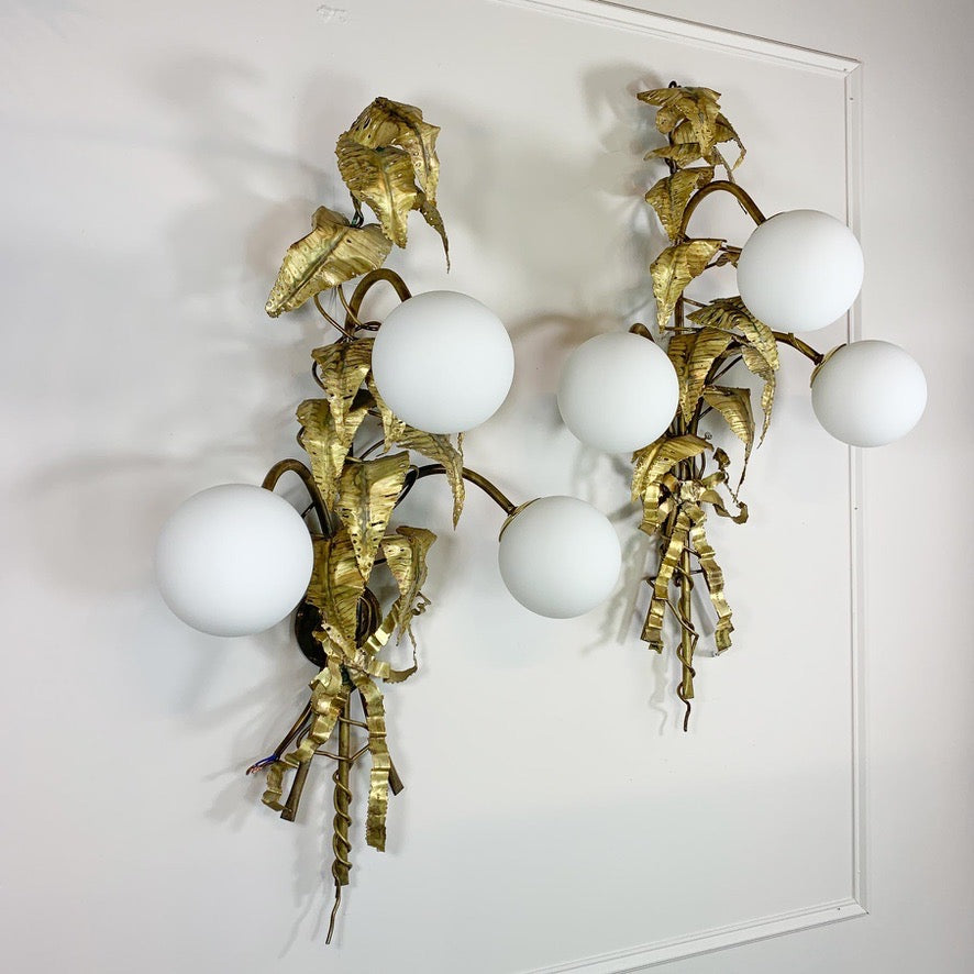 Pair of Signed P. Mas Rossi Naturalistic Gold Leaf Wall Lights