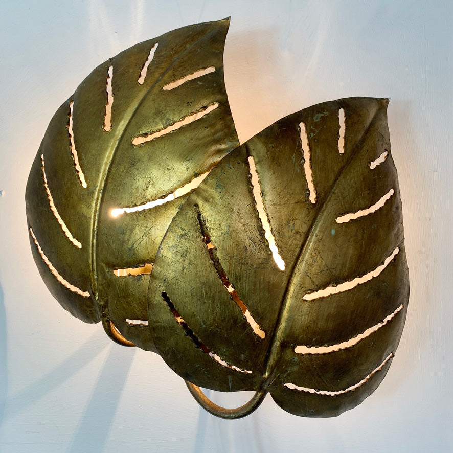 Maison Jansen Gold Monstera Double Leaf Wall Lights 1970's