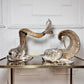 Gabriella Crespi 'Coppia di Delfini' Pair of Rams Horn and Silvered Bronze Mythical Dolphins Each Signed to Base