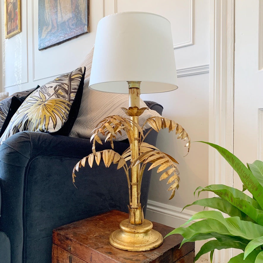 Italian Gold Faux Bamboo Leaf Table Lamp 1950's