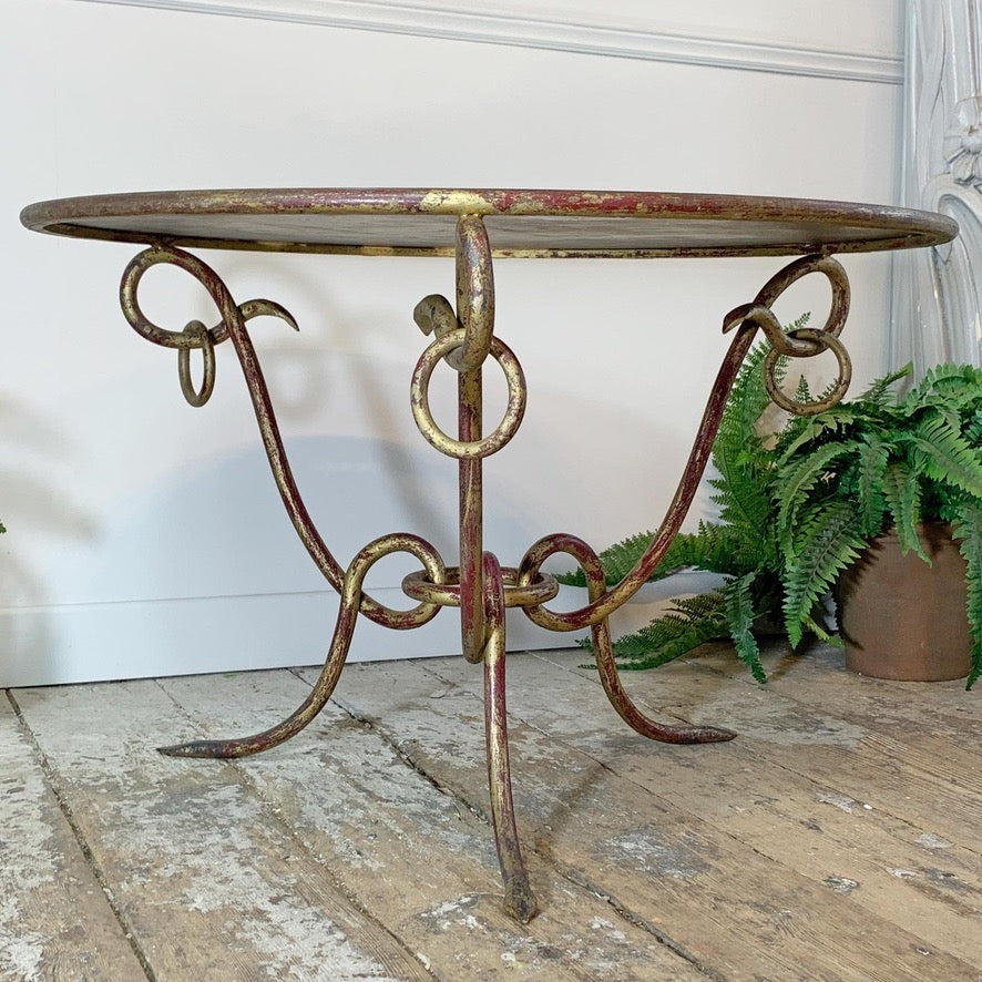 Wrought Iron Gilt Coffee Table by Rene Drouet 1940's