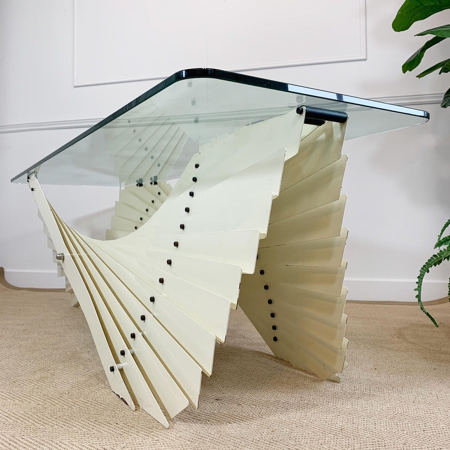 White Italian Sculptural Fan Designer Coffee Table 1970's