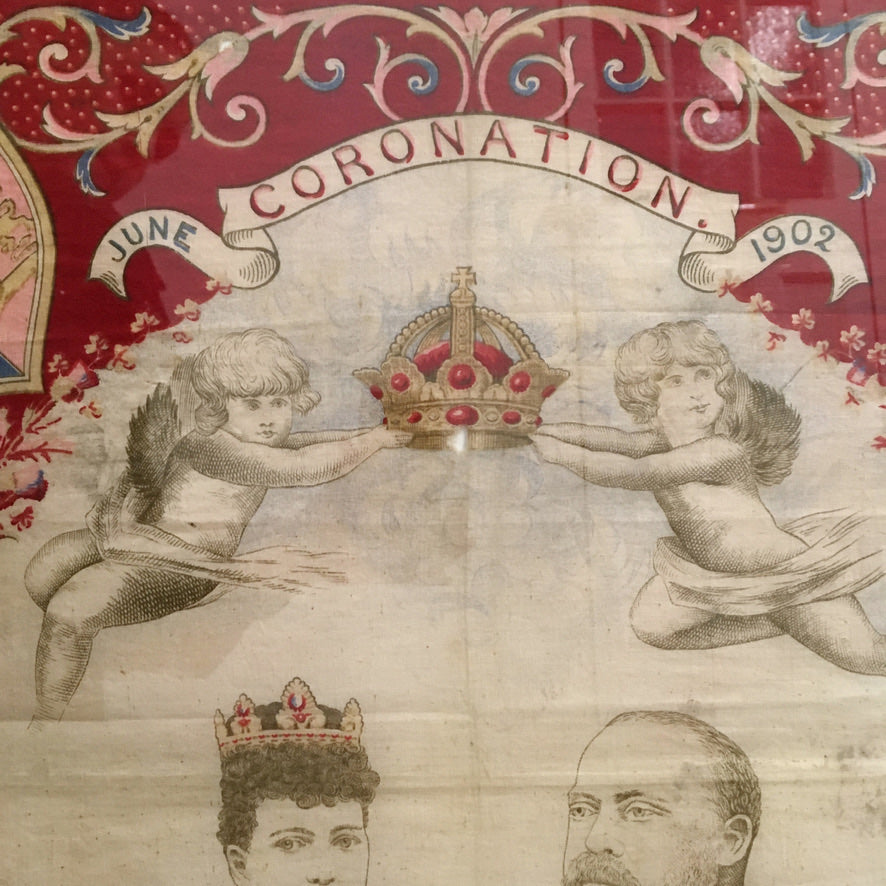 King Edward VII Coronation June 1902 Framed Red Scarf