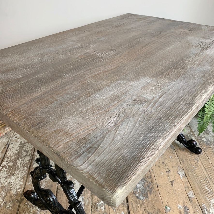 Early 20th Century Cast Iron Table with Contemporary Reclaimed Top