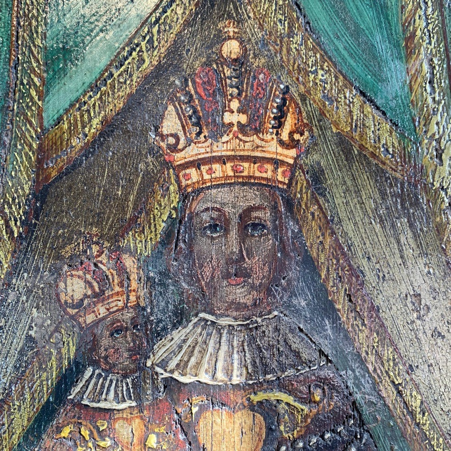 16th/17th Century Eastern Orthodox Icon on Board of the Virgin Mary and Jesus