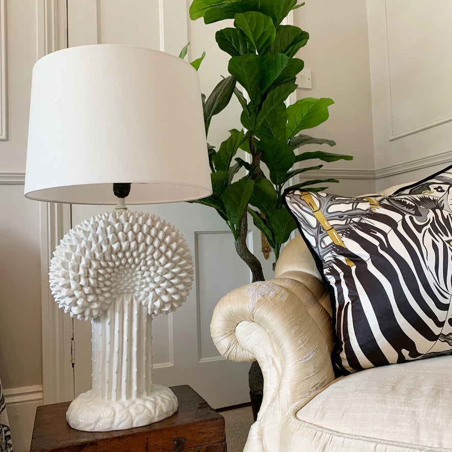 1970's White Ceramic Cactus Lamp Italian