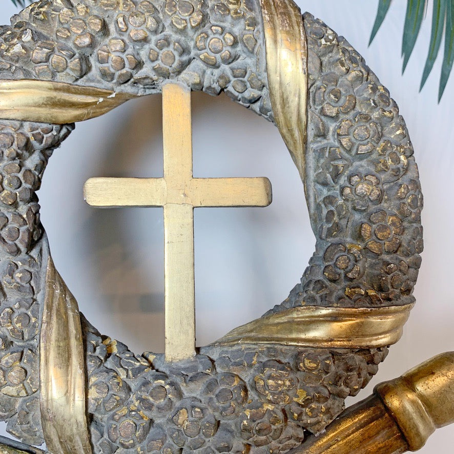 Large 18th Century Gold Religious Processional Cross on Later Base
